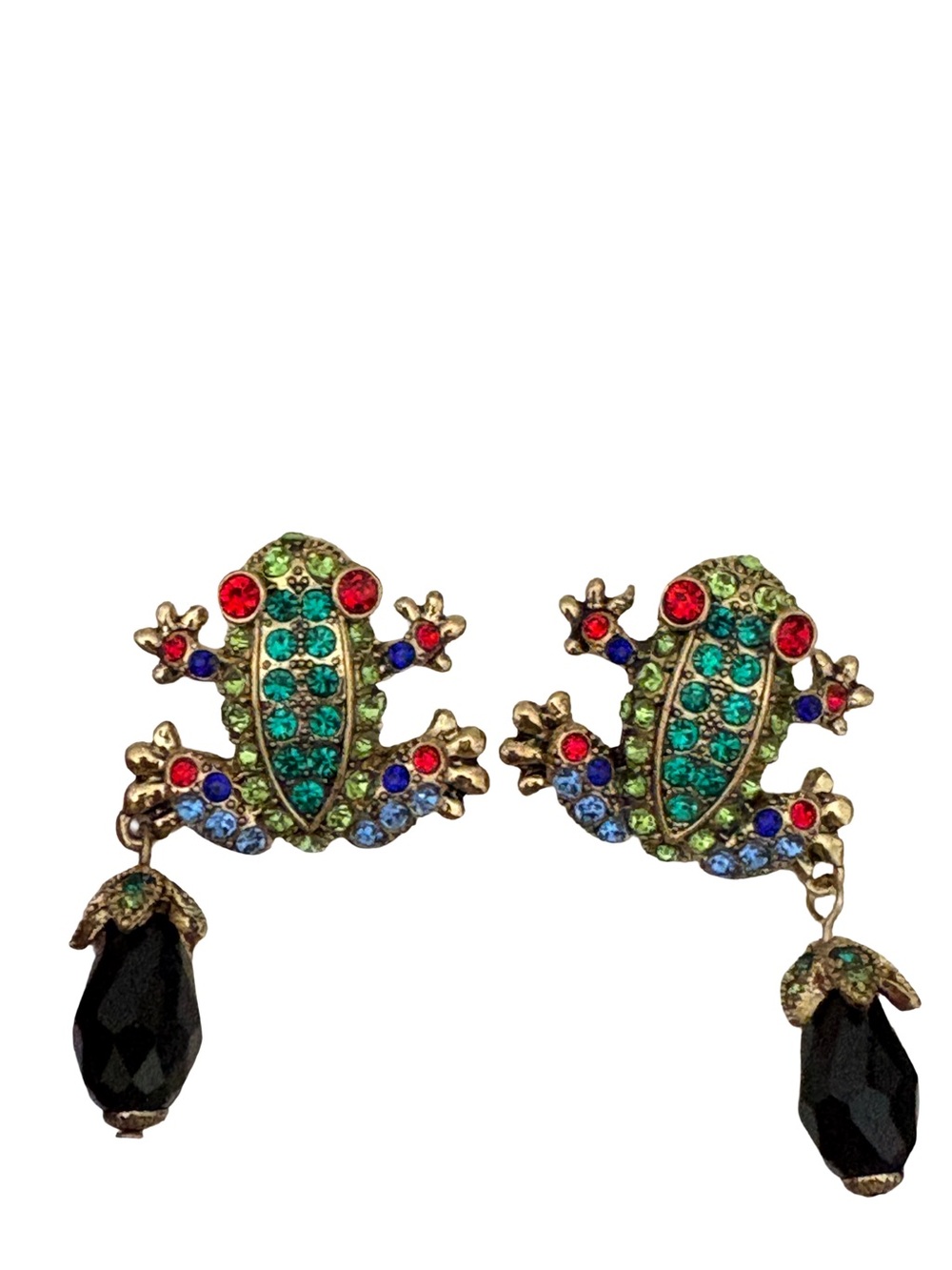 Lhangyan Gold-Tone Multi-Colored Frog Post Earrings with Black Teardrop NWT